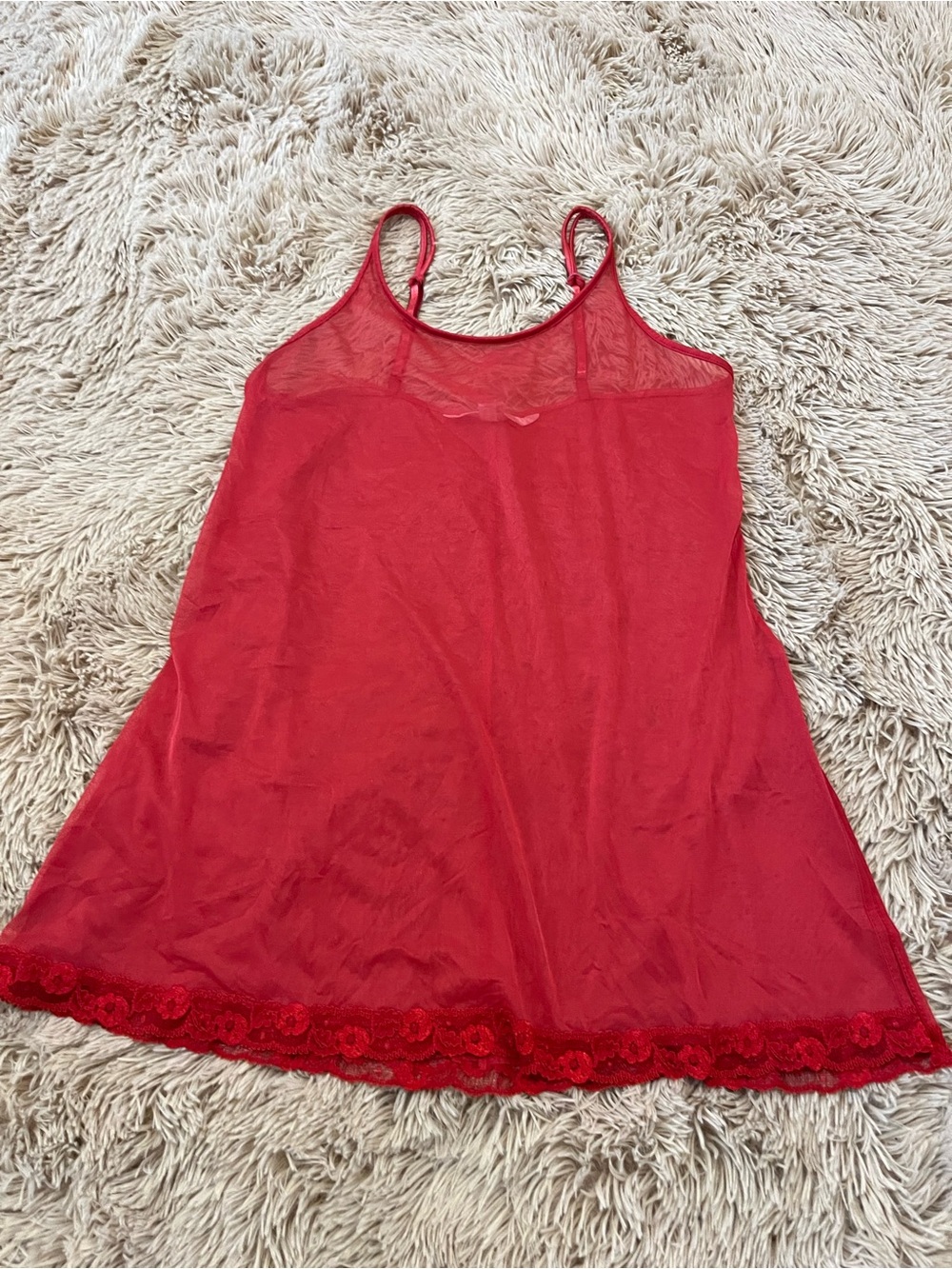 Y2K Victoria's Secret Red Mesh Sheer Slip M Made in USA